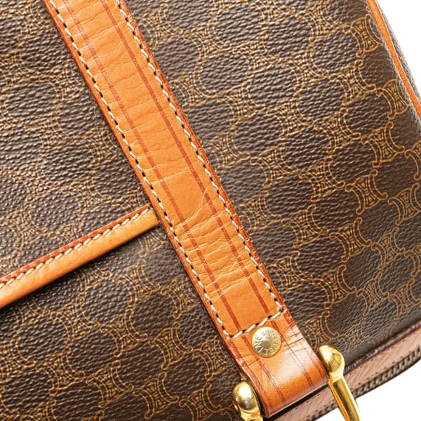 Pre-owned Celine Macadam Coated Canvas Boston Bag Brown