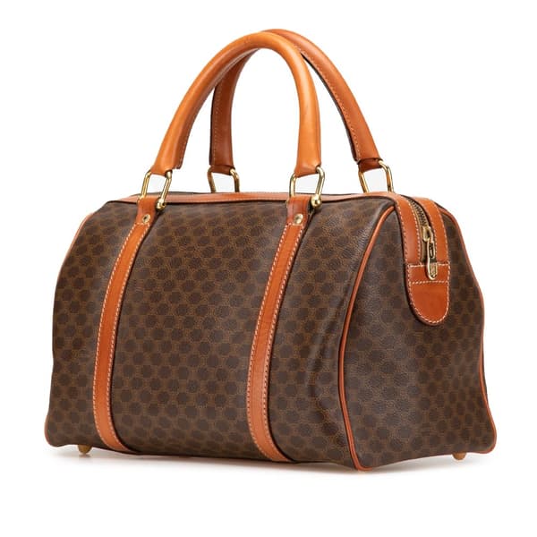 Pre-owned Celine Macadam Coated Canvas Boston Bag Brown