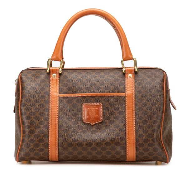 Pre-owned Celine Macadam Coated Canvas Boston Bag Brown