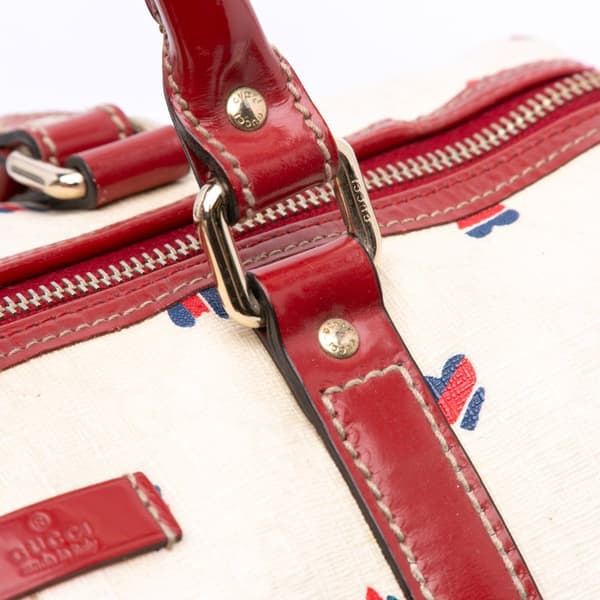 Pre-owned Gucci Medium GG Supreme Hearts Joy Boston White