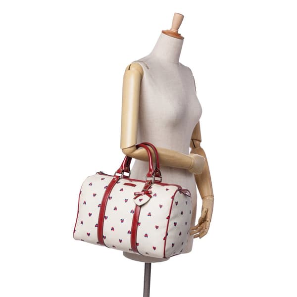 Pre-owned Gucci Medium GG Supreme Hearts Joy Boston White