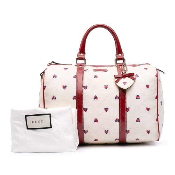 Pre-owned Gucci Medium GG Supreme Hearts Joy Boston White