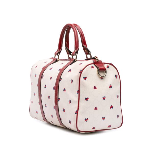 Pre-owned Gucci Medium GG Supreme Hearts Joy Boston White
