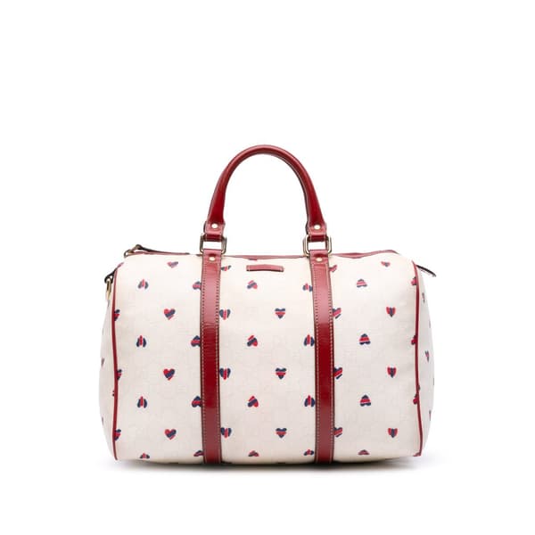 Pre-owned Gucci Medium GG Supreme Hearts Joy Boston White