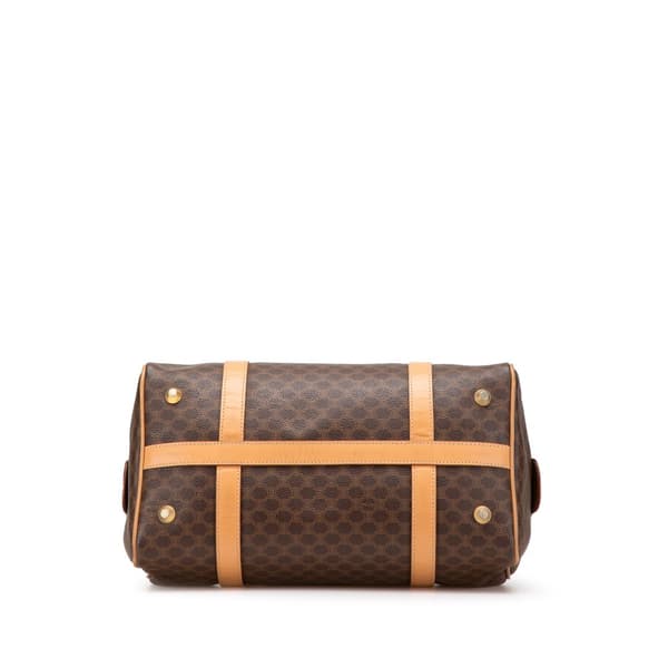 Pre-owned Celine Macadam Coated Canvas Boston Bag Brown