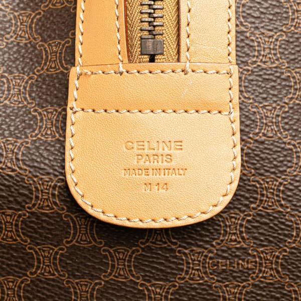 Pre-owned Celine Macadam Coated Canvas Boston Bag Brown