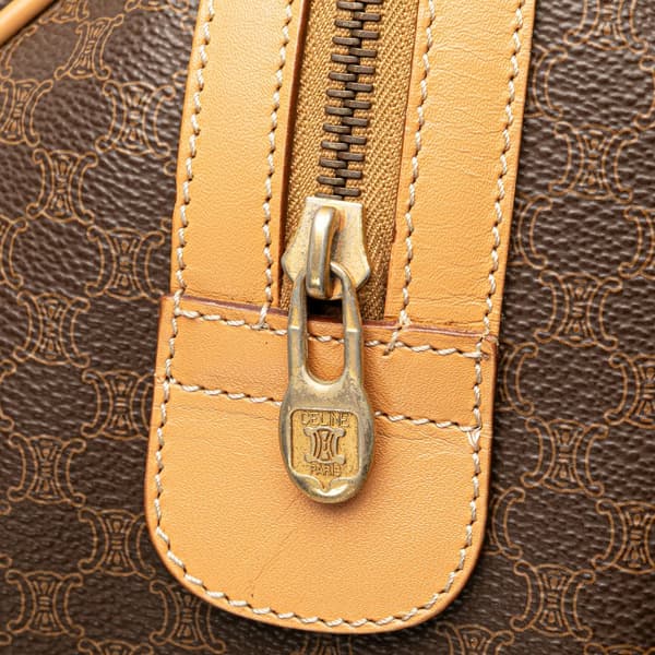 Pre-owned Celine Macadam Coated Canvas Boston Bag Brown