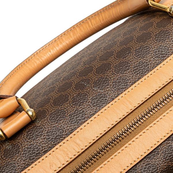 Pre-owned Celine Macadam Coated Canvas Boston Bag Brown
