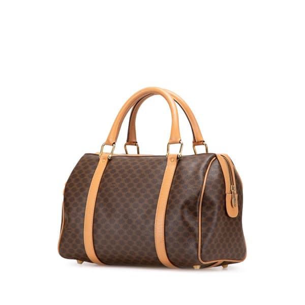 Pre-owned Celine Macadam Coated Canvas Boston Bag Brown