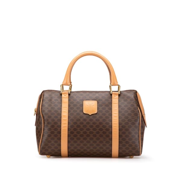 Pre-owned Celine Macadam Coated Canvas Boston Bag Brown