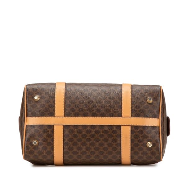 Pre-owned Celine Macadam Coated Canvas Boston Bag Brown