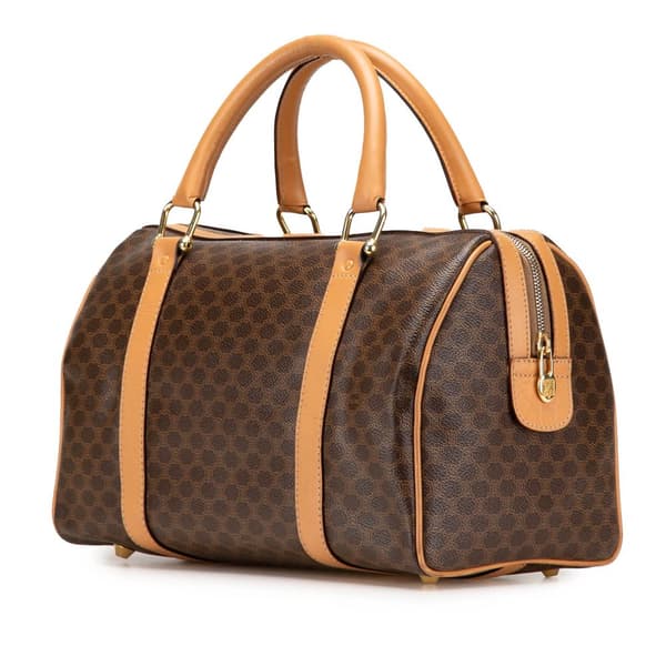 Pre-owned Celine Macadam Coated Canvas Boston Bag Brown