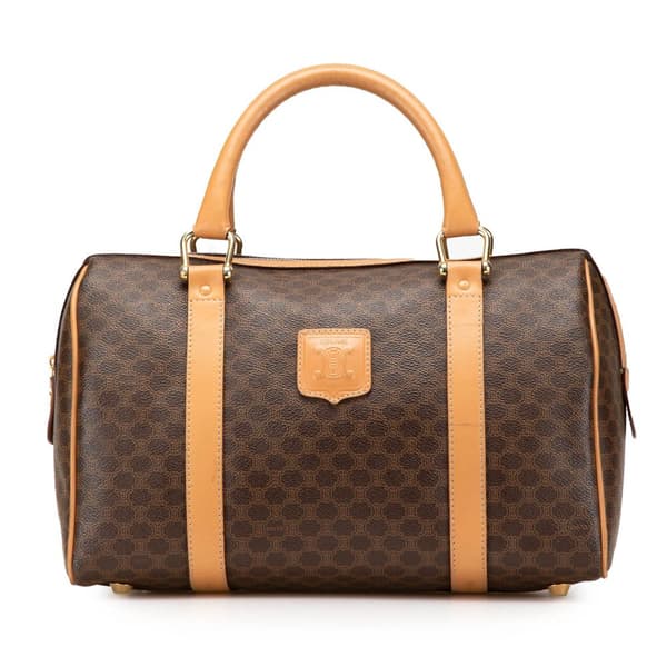 Pre-owned Celine Macadam Coated Canvas Boston Bag Brown