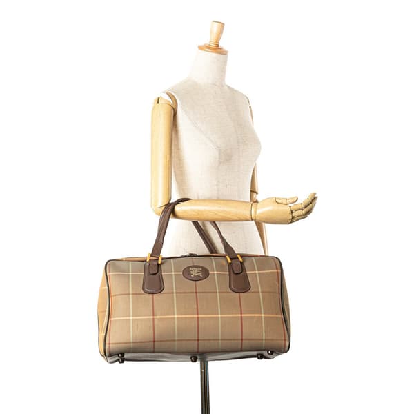 Pre-owned Burberry Vintage Check Canvas Travel Bag Brown