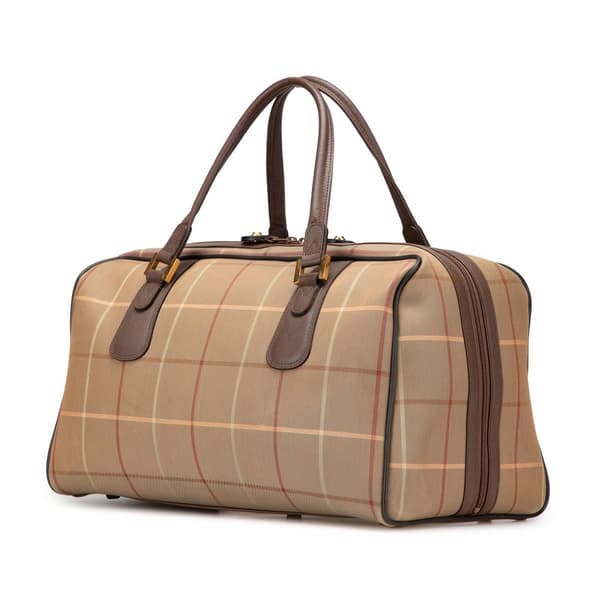 Pre-owned Burberry Vintage Check Canvas Travel Bag Brown