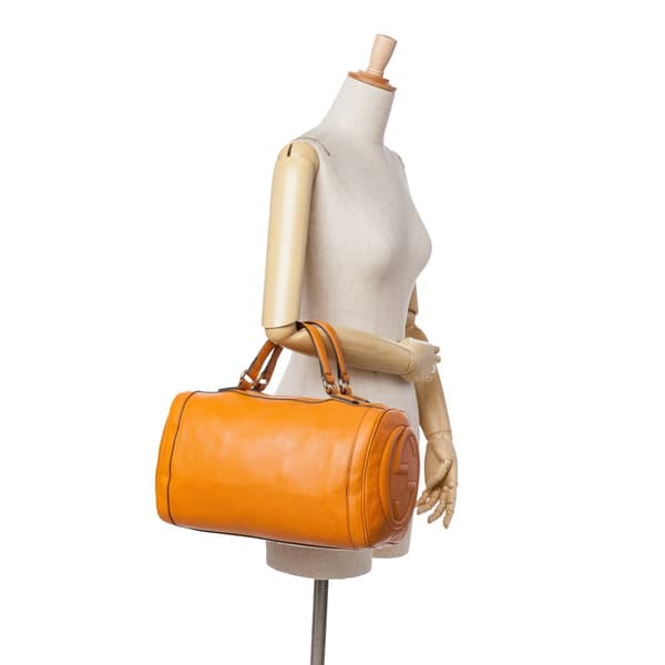 Pre-owned Gucci Medium Pebbled Calfskin Soho Boston Bag Orange