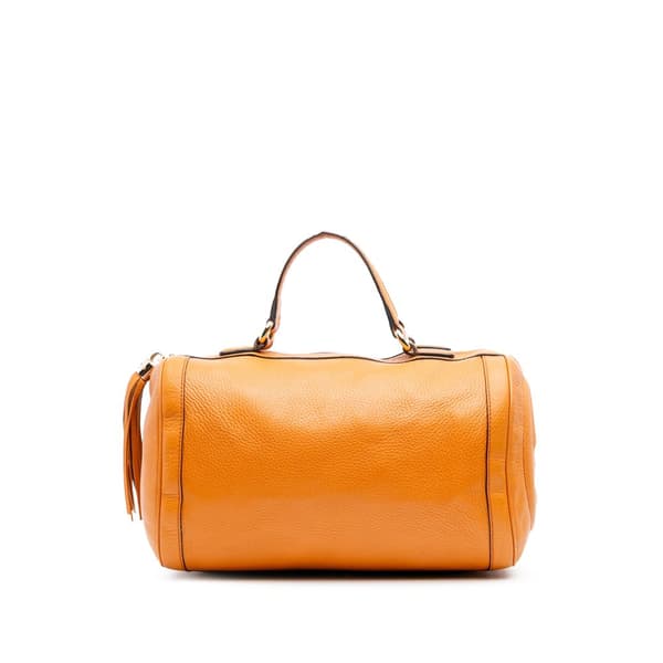 Pre-owned Gucci Medium Pebbled Calfskin Soho Boston Bag Orange