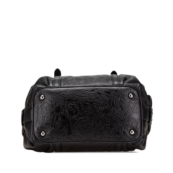 Pre-owned LOEWE Embossed Leather Canela Boston Bag Black