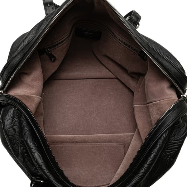 Pre-owned LOEWE Embossed Leather Canela Boston Bag Black