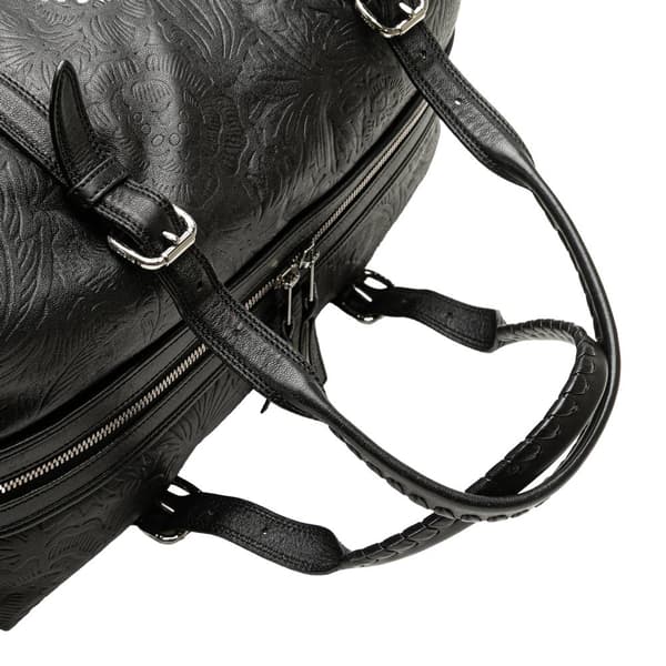 Pre-owned LOEWE Embossed Leather Canela Boston Bag Black