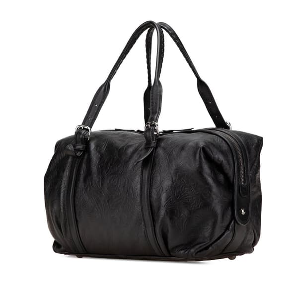 Pre-owned LOEWE Embossed Leather Canela Boston Bag Black