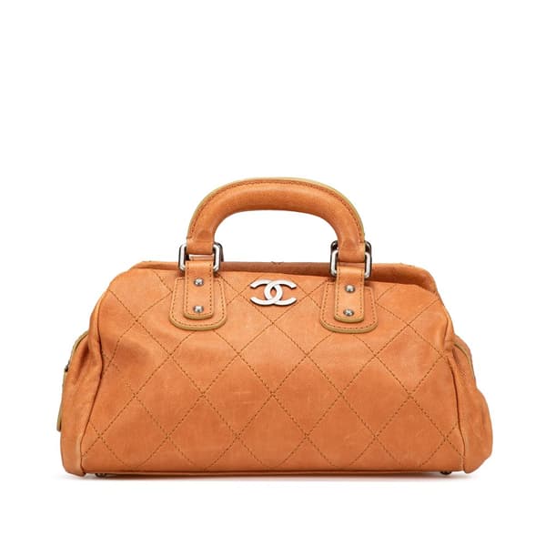 Pre-owned Chanel Small CC Quilted Caviar Outdoor Ligne Doctor Bag Brown