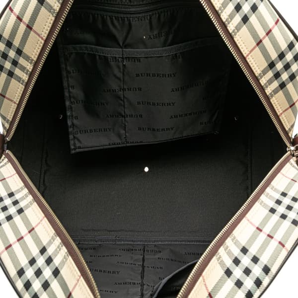 Pre-owned Burberry House Check Canvas Travel Bag Brown