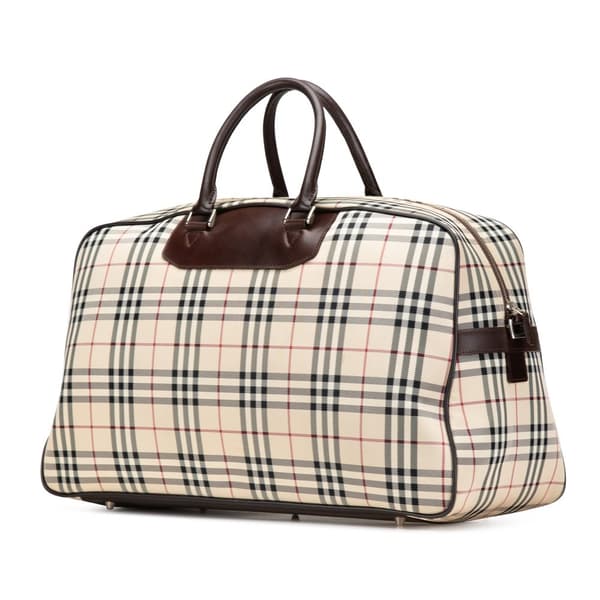 Pre-owned Burberry House Check Canvas Travel Bag Brown