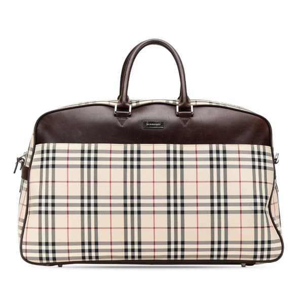 Pre-owned Burberry House Check Canvas Travel Bag Brown