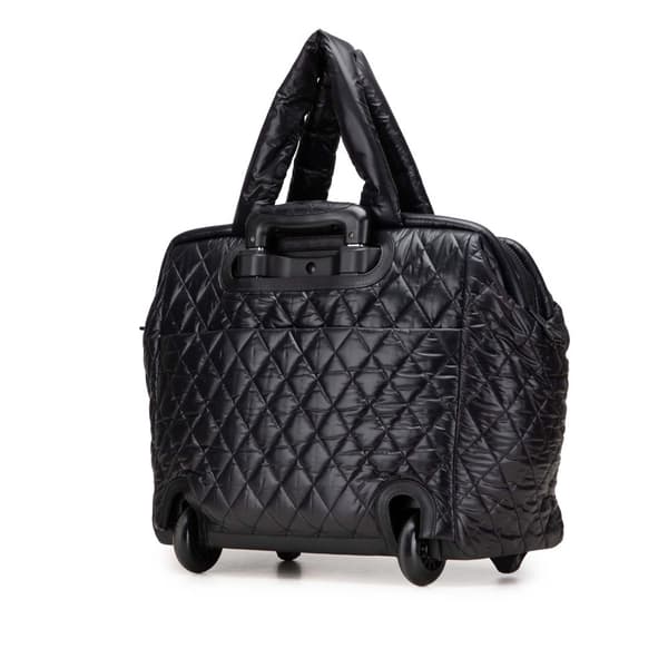 Pre-owned Chanel Quilted Nylon Coco Cocoon Trolley Rolling Case Black