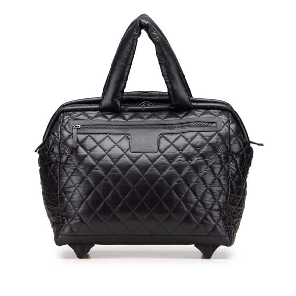 Pre-owned Chanel Quilted Nylon Coco Cocoon Trolley Rolling Case Black