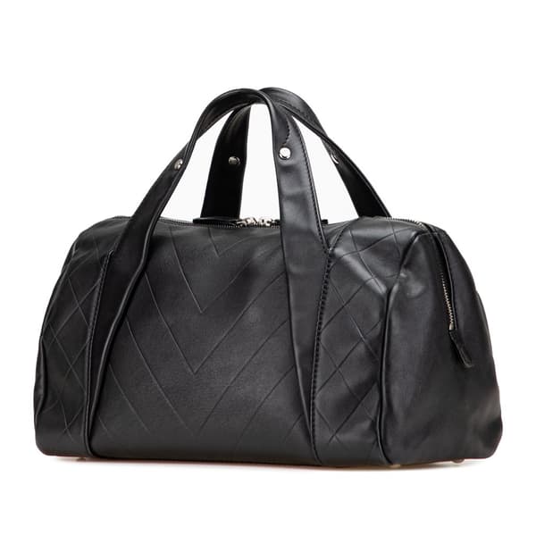 Pre-owned Chanel CC Chevron Quilted Lambskin Boston Black