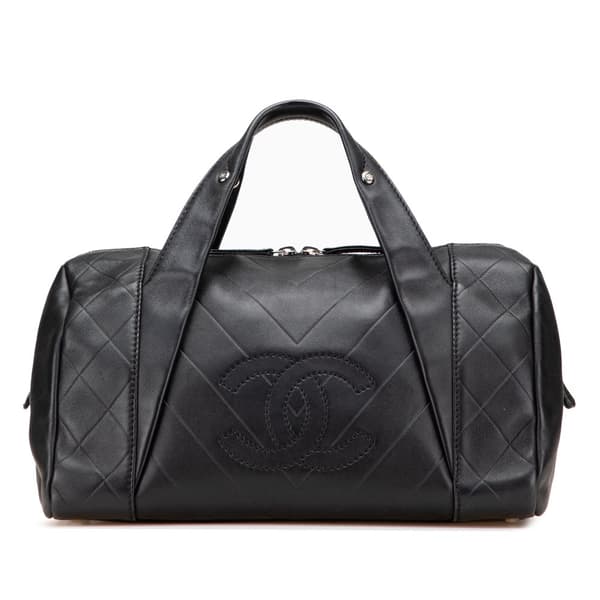 Pre-owned Chanel CC Chevron Quilted Lambskin Boston Black