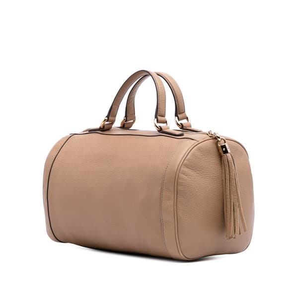 Pre-owned Gucci Pebbled Calfskin Soho Cellarius Boston Brown