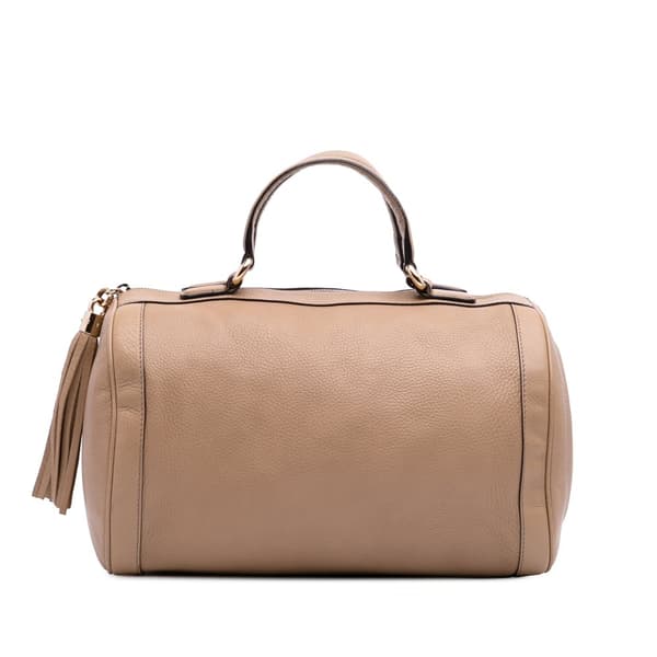 Pre-owned Gucci Pebbled Calfskin Soho Cellarius Boston Brown