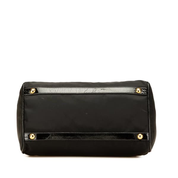 Pre-owned Prada Vernice Trimmed Tessuto Boston Bag Black