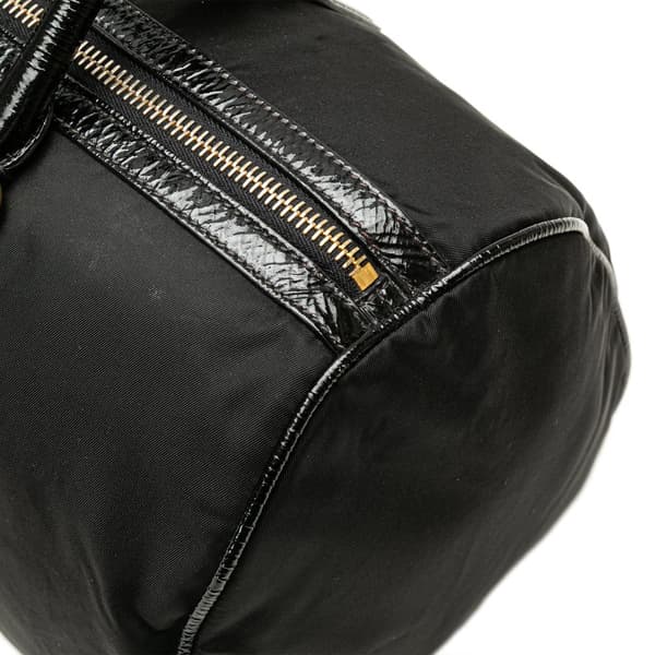 Pre-owned Prada Vernice Trimmed Tessuto Boston Bag Black