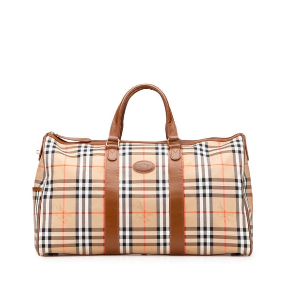 Pre-owned Burberry Haymarket Check Canvas Travel Bag Brown