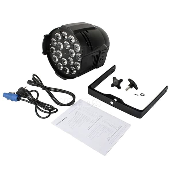 LED Par -valaistus, RGBWA UV -värisekoitus, DMX-ohjaus, (Flat) 18x18W 6in1, EU-liitin