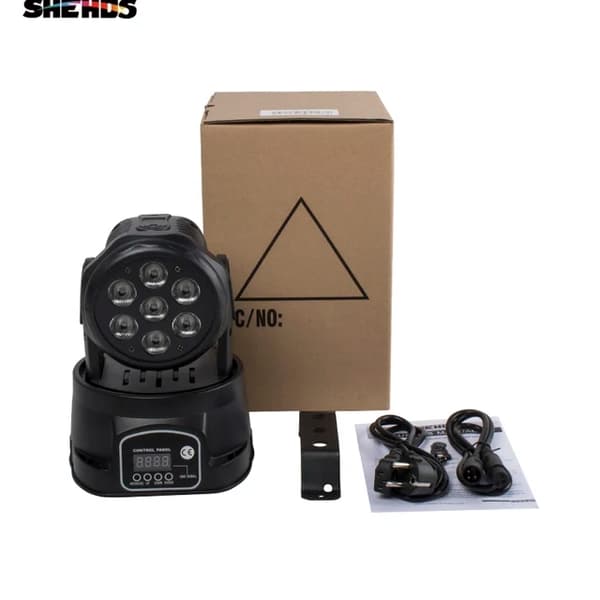 Mini LED Moving Head Belysning, RGBWA+UV Vask, 14 Kanaler, 7x18, EU-stik
