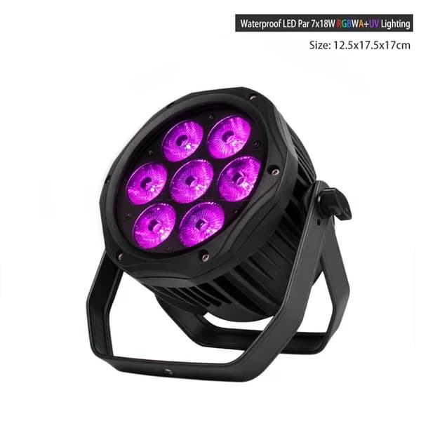 LED Par Lys, RGBW+UV Farveblanding, IP65 Vandtæt, 7x18W 6IN1, EU-stik