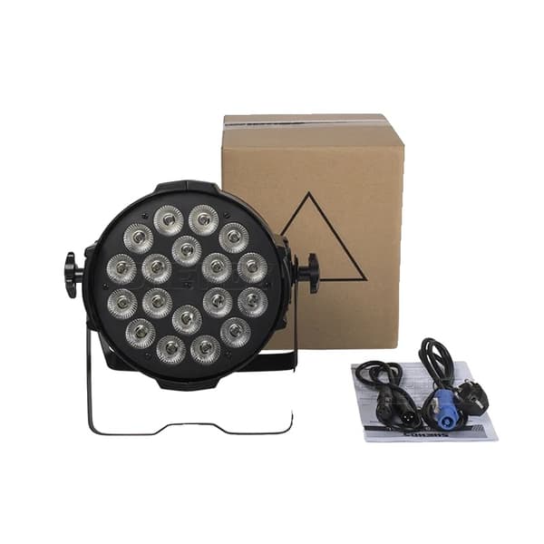 Scenelysning, Aluminium Konstruktion, RGBWA+UV Farver, 18x12W Sort, EU-stik 18x18W Black