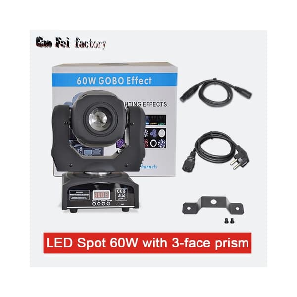 LED Moving Head-ljus, 60W effekt, DMX-styrning med 3-sidigt prisma,LED 60W 3-sidig, EU-kontakt
