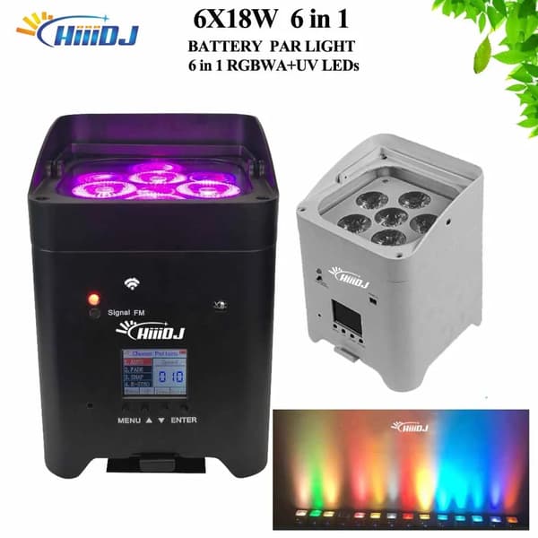 Akkukäyttöinen LED Par-valo, 6x18W RGBWA+UV, 16,7 miljoonaa väri vaihtoehtoa,Valkoinen, Lentokotelo 8in1