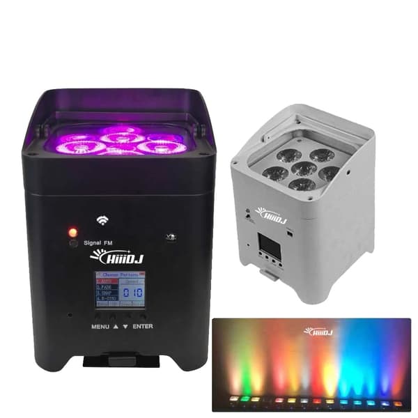 Akkukäyttöinen LED Par-valo, 6x18W RGBWA+UV, 16,7 miljoonaa väri vaihtoehtoa,Valkoinen, Lentokotelo 8in1