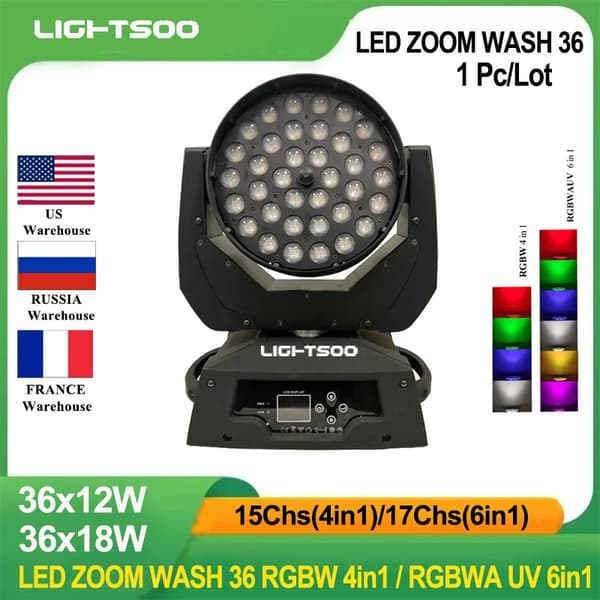 LED Moving Head Scene Lys, RGBWA+UV 6i1, 600W Effekt,1 Lys, RGBWAUV 6i1