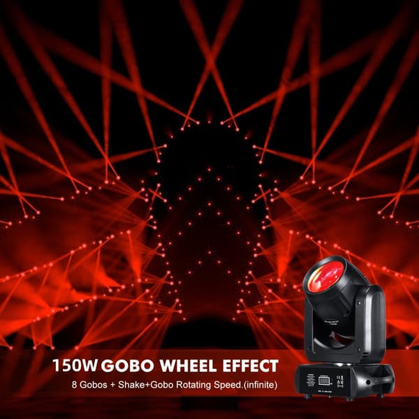 LED Moving Head Light, 150W Effekt, 8 Farver & Gobo Effekter,2 stk 150w stråle, EU-stik