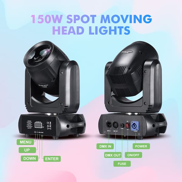 LED Moving Head Light, 150W Effekt, 8 Farver & Gobo Effekter,2 stk 150w stråle, EU-stik