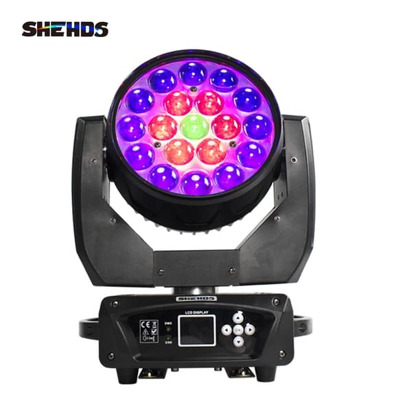 SHEHDS LED Moving Head Light, 19x15W RGBW, 16/24 DMX Kontrolkanaler,EU-stik, 1STK