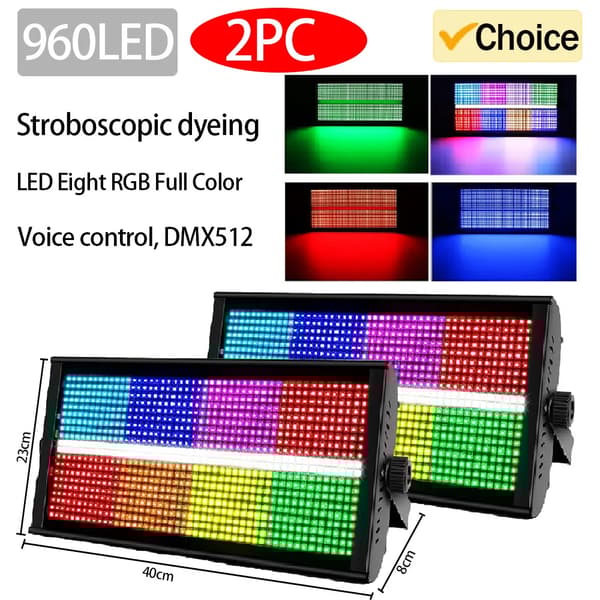 960LED Scene Lygter, RGB Belysningseffekter, Styring med Stemmekontrol,2STK